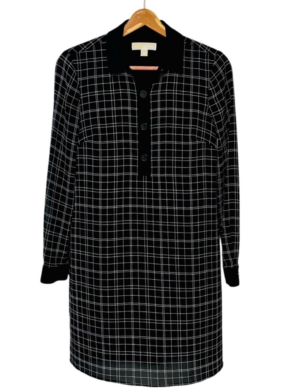 Michael Kors Plaid Polo Shift Dress Size 2 / XS Black & White Long Sleeve